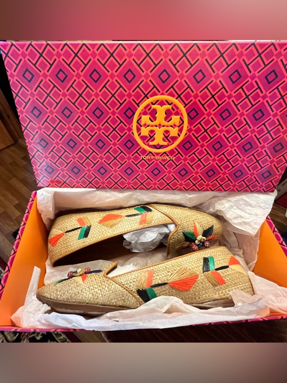 Tory Burch Raffia and Leather Geraldine Flats - Size 8.5 - Picture 2 of 9